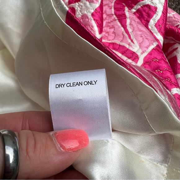 Lilly Pulitzer Pink White Strapless Silk Blend Sheath Dress Brocade Jacquard 6 - Picture 8 of 10